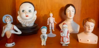 #847 Lot Of 7 Doll Heads, Parts & Frozen Charlotte
