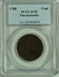 #9 1788 One Cent Massachusetts , PCGS AU55