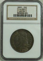#15 1809  Capped Bust , Lettered Edge Half Dollar,  NGC  AU50