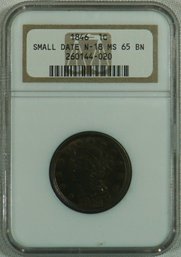 #43 - 1846 Small Date , Braided Hair Cent,  NGC MS65