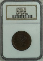 #45 - 1855   Braided Hair Cent,  NGC MS65   BN