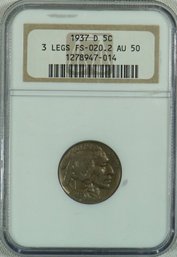 #50 - 1937-d,  Three Legged Buffalo Nickel,  NGC AU50