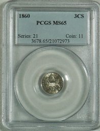 #51 - 1860  Three Cent Silver ,  PCGS  MS65