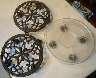 #901 Lot Of 3 Rolling Plant Stands 12' (2) Iron/Plastic
