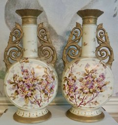 #923 Pair Of Victorian Austria Carlsbad Vases 15'T