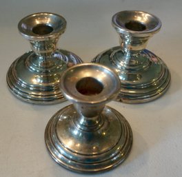 #940 3 WEIGHTED STERLING CANDLE HOLDERS