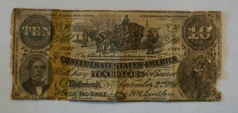 #958 Rare 1912 Facsimile Confederate $10