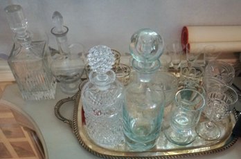 #959 Lot Of 3 Decanters & Tray Of Glasses