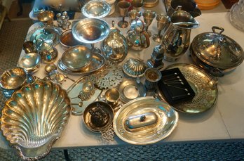 #970 Lot Of 40 Misc Pieces Of Silverplate