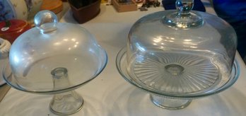 #977 Lot Of 2 Covered Cake Plates 12' & 9 3/4'