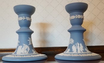 #50 Blue Wedgewood Candlesticks