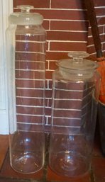 #985 2 Hand Blown Covered Jars 17' & 22'T