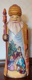 #63 Hand Carved & Painted St Nick W/staff 11't