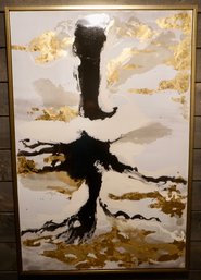 #360 Abstract Black, Gold & Silver Hanging Artwork 42 X 62