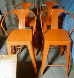 Lot Of 4 Orange Metal Bar Stools