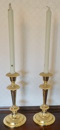 #90 Pair Baldwin Brass Candlesticks 10 1/2' W/candles