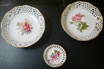 #LR22 Lot Of 3 Berg-lindow Porcelaine Reticulated Bowls & Small Plate