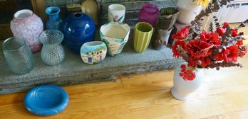 #LR48 Ot Of 14 Vases, Flowers 7 Misc Pots