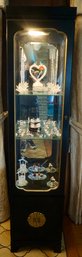 #DR78 Asian Lacquer Black & Gold Lighted Cabinet