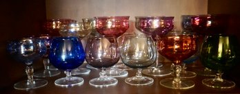 #DR84 Lot Of 18 Colored Glasses (Wine, Snifters & Champagne )