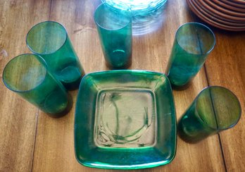 #DR90 Lot Of 10 Green Glass Luncheon Set