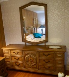 #B99 Oak Thomasville Triple Dresser & Mirror