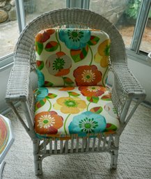 #P131 White Wicker Chair & Cushion