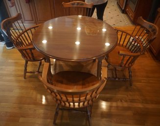 #161 HITCHCOCK CHERRY ROUND TABLE & 4 CHAIRS(Glass Top)  2 Leaves