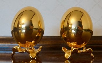 #188 Pair Of  22K Gold Plated Eggs Signed Risis