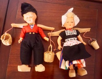 #189 Vintage Pair Of Dutch Dolls Hard Plastic 10'