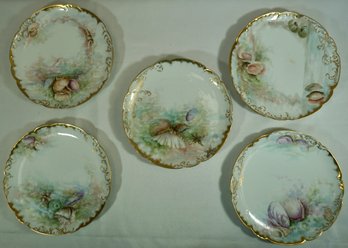 #6- Lot Of 5  - 8 5/8' Hand Painted Limoges Seashell Plates