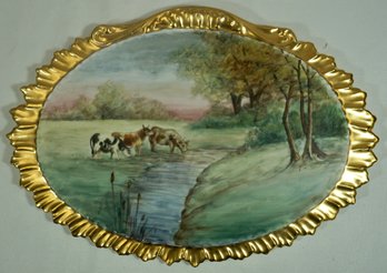 #38- Hand Painted,  Limoges Scenic Wall Plaque 13.5' X 9.5'