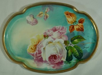 #65-hand Painted, Signed Limoges Dresser Tray - 10.75 X 7.8