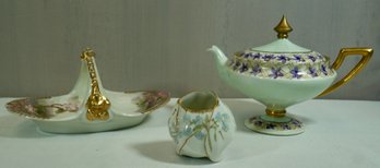 #97-  Lot Of 3 Limoges- Teapot, Basket, Creamer