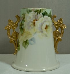 #99- American Belleek Vase- Hand Painted, Signed- 4.75