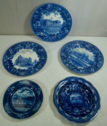 #121- Lot Of 5 Blue And White- Wedgwood, Staffordshire Plates