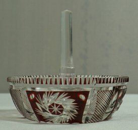 #123- Cranberry Cut To Clear Ring Holder