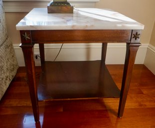 L Marble Top Mahogany Side Table