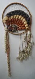 Vintage Native American Mandala Dream Catcher Huge 49'l-  Fur Wool Feathers Copper