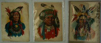 3 Tokio Cigarettes Large Indian Chief Silks Insert Premiums L4 - L6 -1910 4.75' X 6.5' W/ Display Case