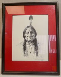 Chief Sitting Bull  Pencil Drawing  Art Print Signed/ Numbered By Artist DJ Rogers- Framed- 12 X 15