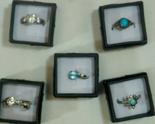 Lot Of 5 Sterling Jewelry- 3 Rings-6.5, 7.5, 8.5, Earrings And Pendant