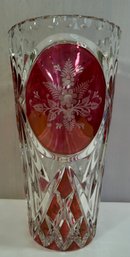 LD- 10' Cranberry Etched Vase