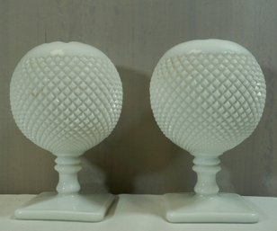 Pair Of Westmoreland Ivy Milk Glass Ball Vase - 6.5' T