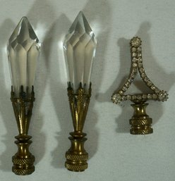 Lot Of 3 Lamp Finials- Crystal, Rhinestone- 4', 2.5'