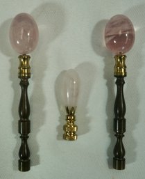 Lot Of 3 Rose Quartz Lamp Finials 6', 2.5'