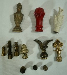 Lot Of 12 Lamp Finials - Brass- Wood- Porcelain