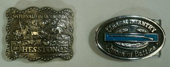 Pair Of Belt Buckles- Cowboy, Military ( Signed Robert Baldwin )