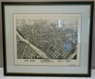 Framed And Matted Reproduction Map Of Lowell MA 1876 30.5' X 25.5'