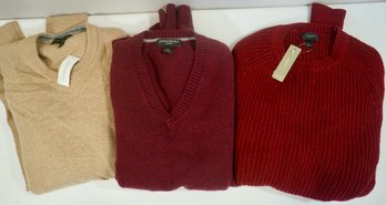 Lot Of 3 - 2 Banana Republic , 1 J. Crew Pull Over Sweaters- Medium- Cotton/ Wool NOS